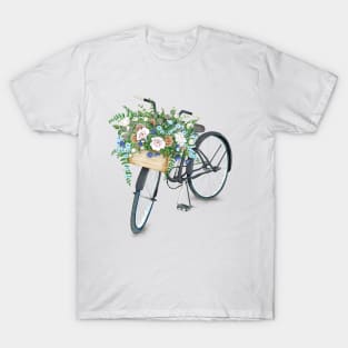 Vintage Black Bicycle With Flowers T-Shirt